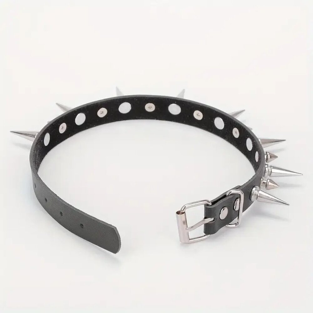 Spike Choker Collar Neck Sexy Punk Bondage Leather Goth Rave Edgy Rock Scene Fun - Picture 2 of 5